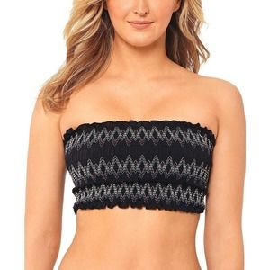 Salt + Cove Black Smocked Bandeau One-Piece Top with Multicolor Stitching